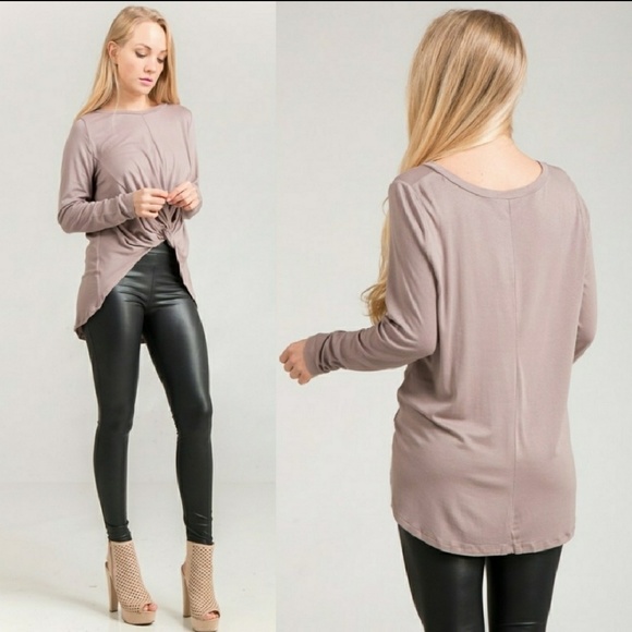 Hi-Low knot front top -Mocha - Picture 2 of 3